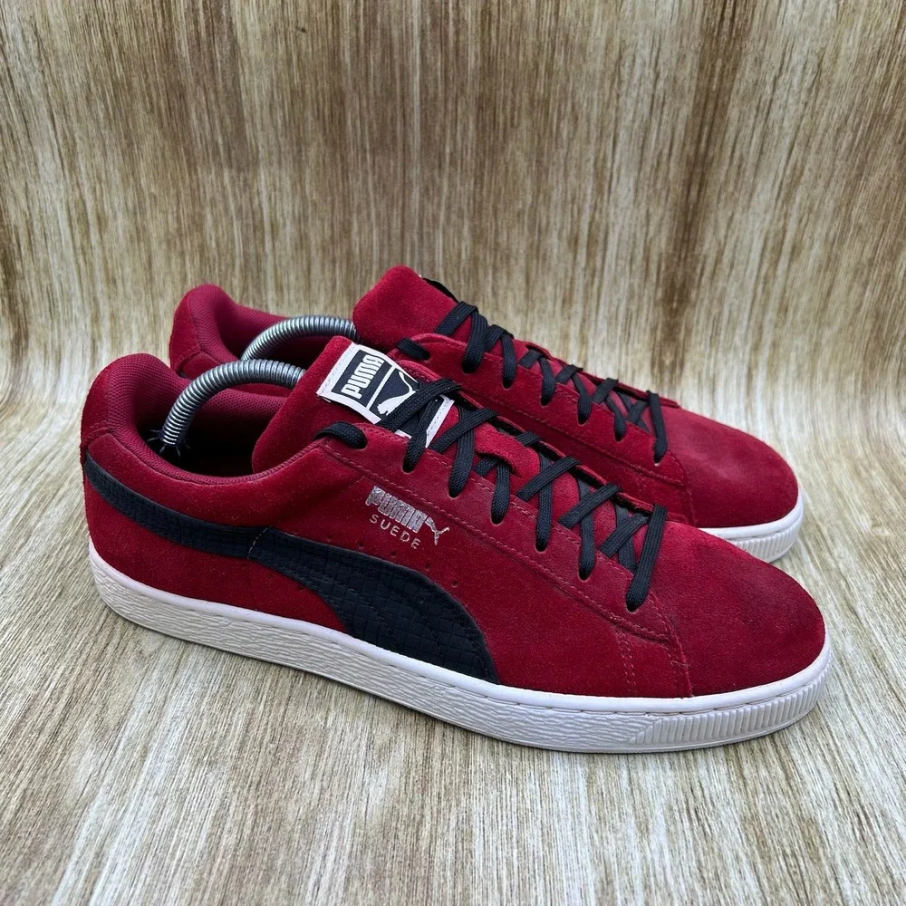 Puma Suede Quilted Men's Size 10 Rio Red Black Low Top Sneakers 360225-01